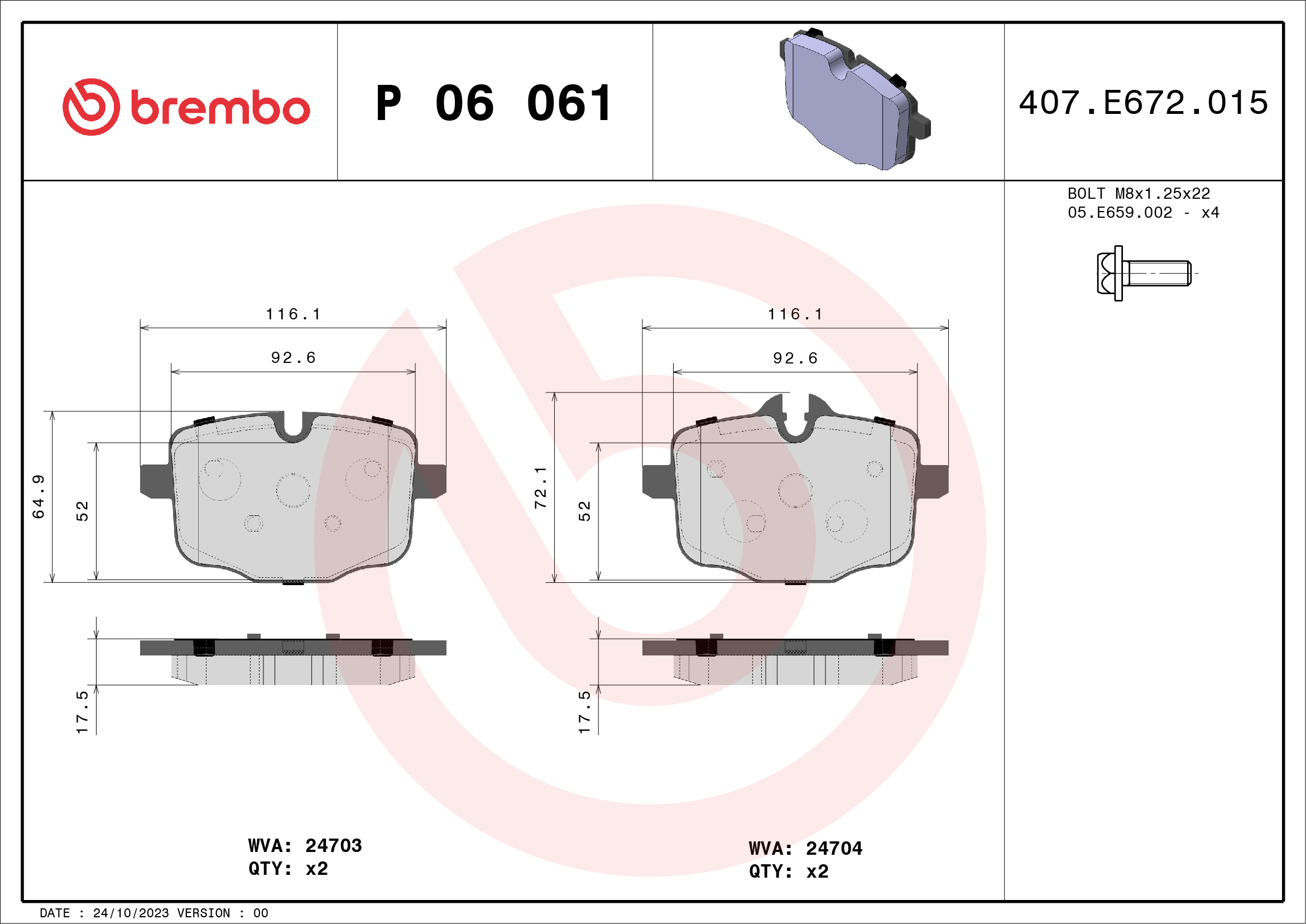 A.B.S. P 06 061 BREMBO Bremsbelagsatz, Scheibenbremse
